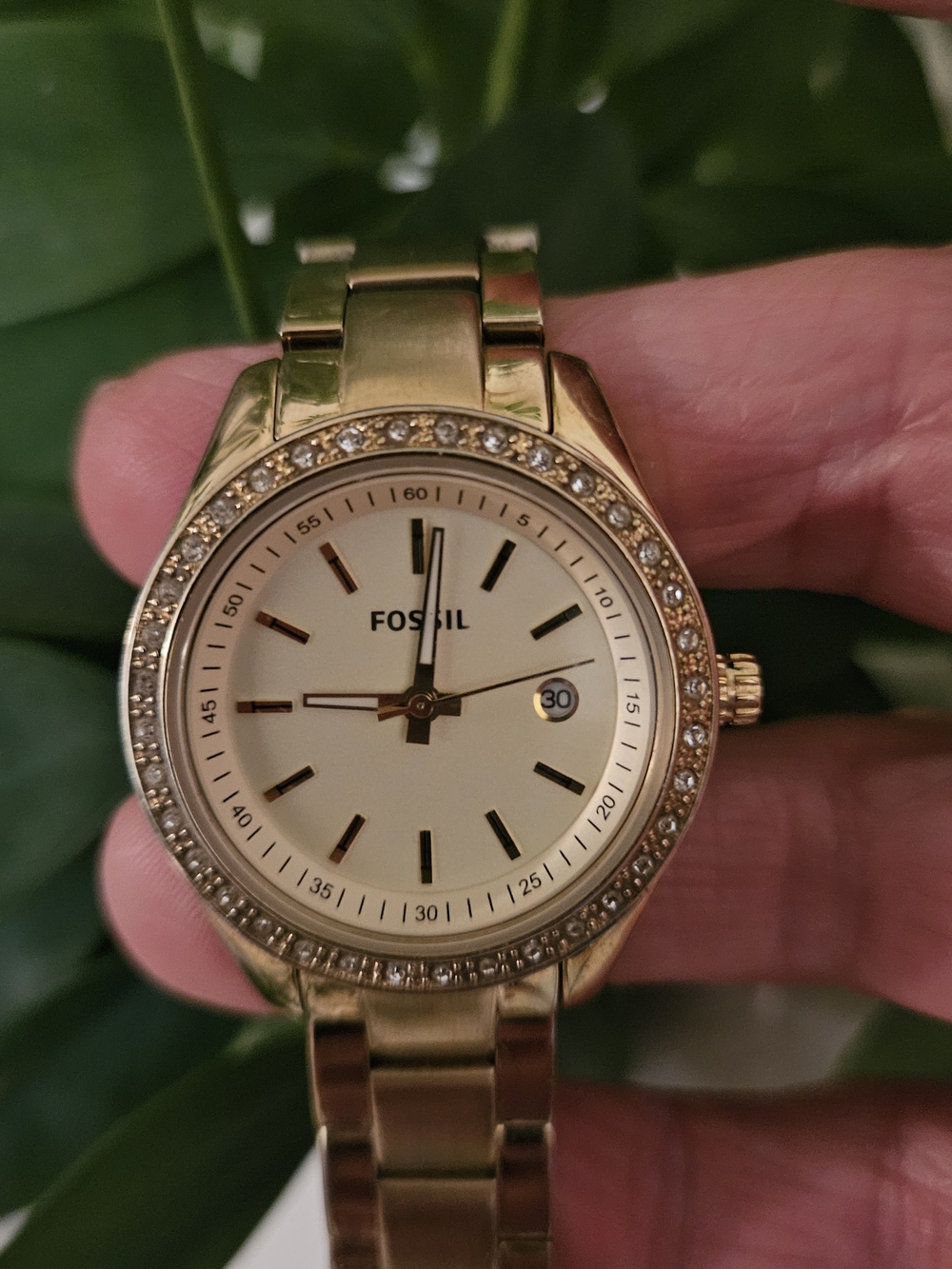 Fossil Gold-Tone Stella ES3107 Crystal Accents with White Dial NEW battery!! - Picture 6 of 8